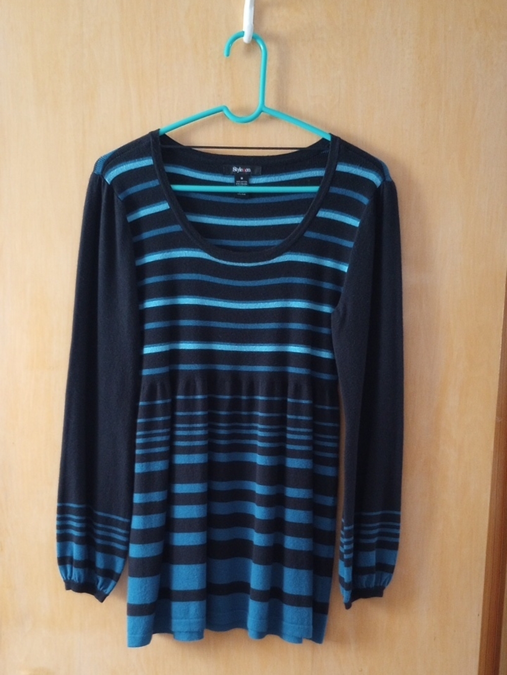 Style & Co. Black and Teal Striped Long-Sleeve Tunic
